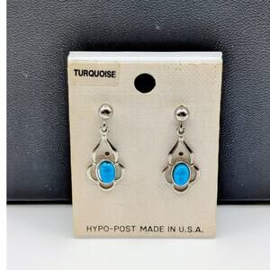 Vintage Turquoise Silver Tone Dangle Hypo-Post Made in USA Earrings NWT